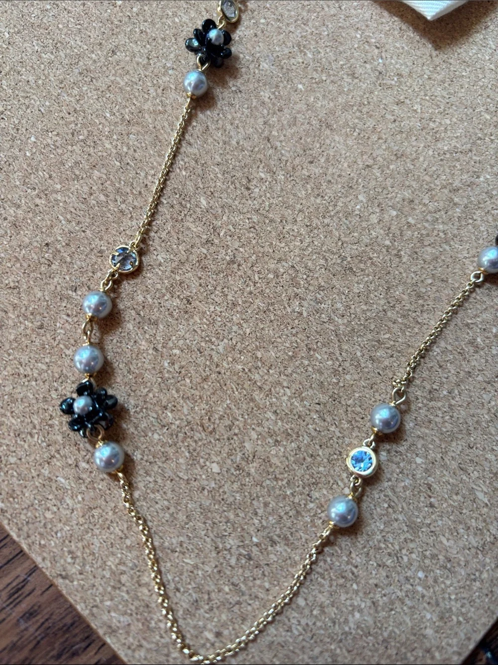 kate spade Gold-tone Long Necklace with Black Flower and Pearl Accents